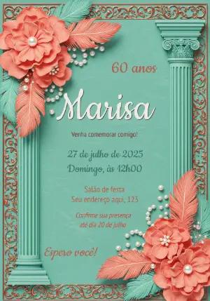 Convite de Aniversário Elegante com Flores e Colunas Editável