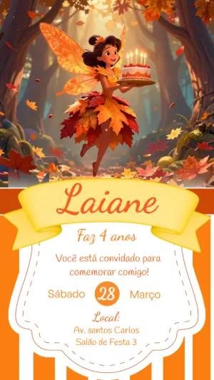 Convite de Aniversário Fada do Outono Editável para Menina