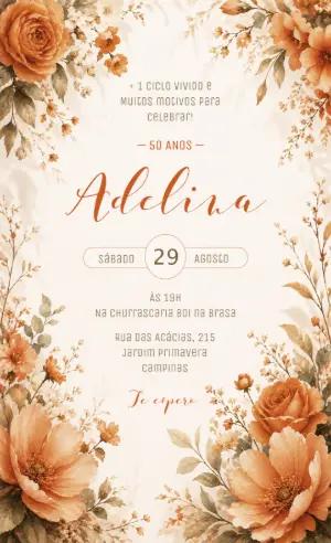 Convite Editável de Aniversário Floral em Tons Terrosos