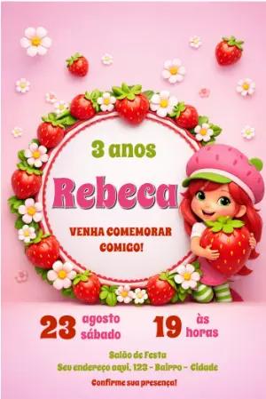 Convite de Aniversário Moranguinho 3D Editável