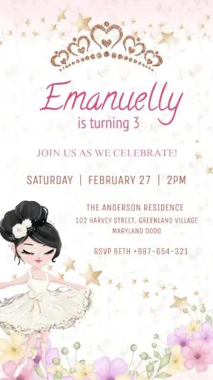 Animated Ballerina Birthday Video Invitation Template