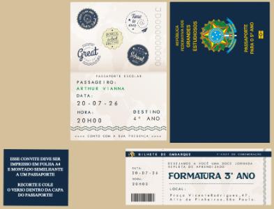 Convite de Formatura Infantil Passaporte Editável para Imprimir