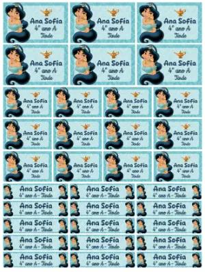 Etiquetas Escolares Princesa Jasmine para Editar e Imprimir