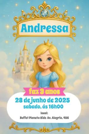 Convite Aniversário Princesa Loira e Castelo para Editar Online