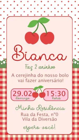 Convite de Aniversário Cerejinha Fofo para Editar