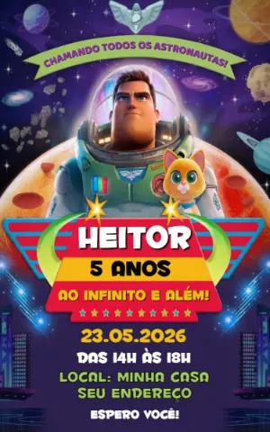 Convite de Aniversário Buzz Lightyear Espacial para Editar