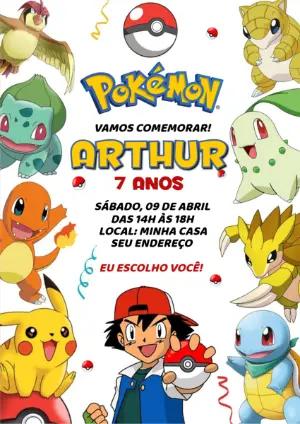 Convite de Aniversário Pokémon Colorido para Editar Online