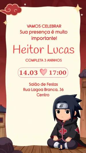 Convite de Aniversário Sasuke Chibi Editável para Editar