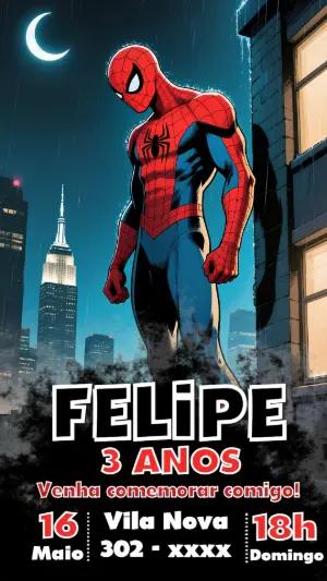 Convite de Aniversário Homem-Aranha | Modelo Digital Editável