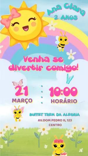 Convite Digital Sol e Arco-Íris Menina para Editar