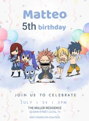 Fairy Tail Anime Birthday Invitation - Editable Digital Template
