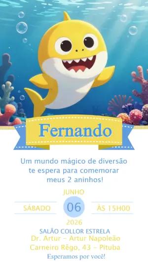 Convite de Aniversário Baby Shark Amarelo para Editar Online
