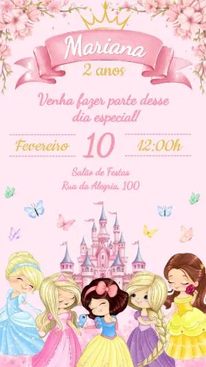 Convite de Aniversário Princesas da Disney Cute para Editar