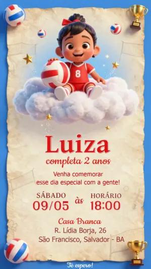 Convite de Aniversário Vôlei Menina Fofo para Editar