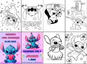 Mini Livro de Colorir Stitch Aniversário para Editar Online