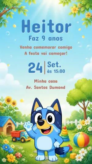 Convite de Aniversário Bluey Digital para Editar