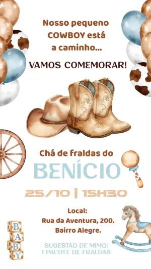 Convite Chá de Fraldas Cowboy Country Editável