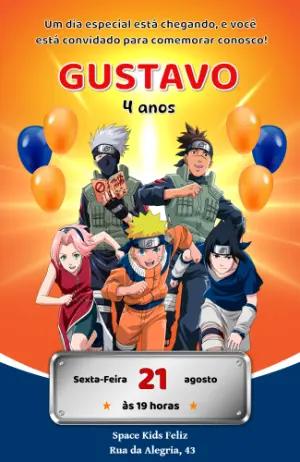 Convite Animado de Aniversário Naruto para Editar