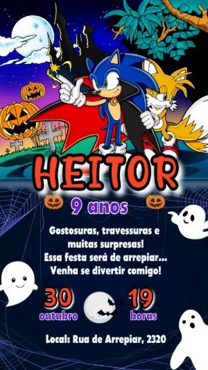 Convite de Aniversário Halloween do Sonic para Editar Online