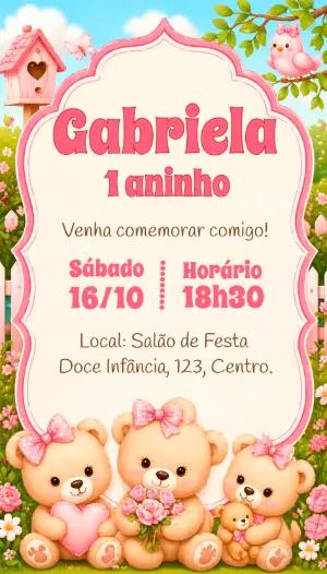 Convite Editável Aniversário Menina Tema Ursinhas Fofas