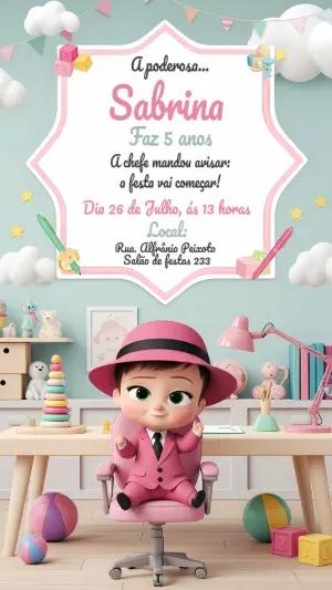 Convite de Aniversário Poderosa Chefinha Rosa para Editar Online
