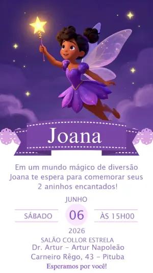 Convite de Aniversário Fada Mágica Roxo para Editar