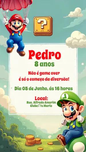 Convite de Aniversário Mario e Luigi para Editar Online