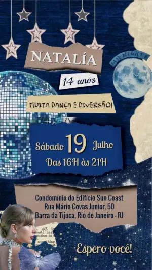 Convite de Aniversário Taylor Swift Midnights para Editar Online