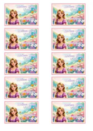 Etiqueta Escolar Rapunzel Floral para Editar e Imprimir