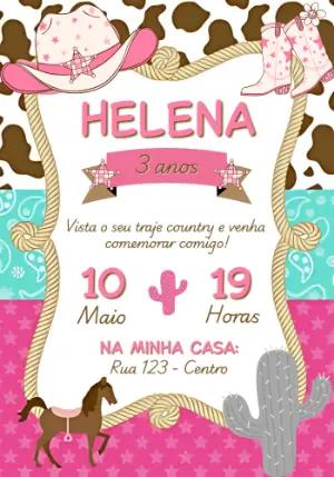 Convite de Aniversário Country Rosa para Editar Online
