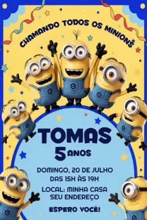Convite de Aniversário Minions: Modelo Digital para Editar