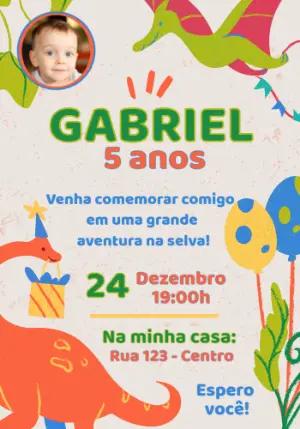 Convite de Aniversário Dinossauro Infantil Colorido para Editar com foto