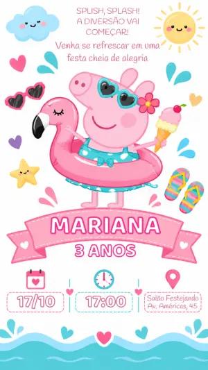 Convite de Aniversário Peppa Pig Festa na Piscina para Editar