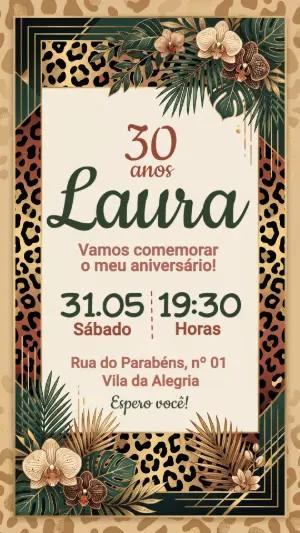 Convite de Aniversário Adulto Animal Print Elegante Editável