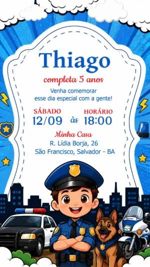 Convite de Aniversário Policial Infantil para Editar