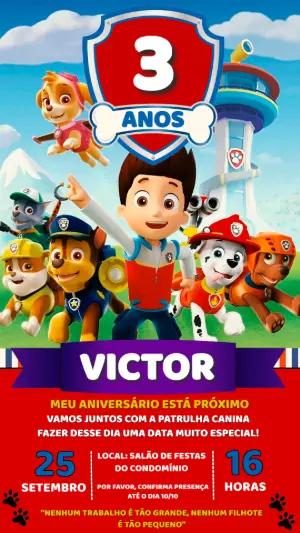 Convite de Aniversário Patrulha Canina para Editar Online