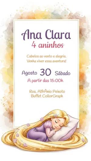 Convite Aniversário Enrolados Rapunzel para Editar Online