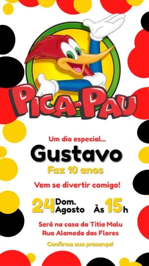 Convite de Aniversário Pica-Pau Colorido para Editar Online