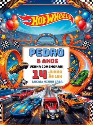 Convite de Aniversário Hotwheels Editável Digital