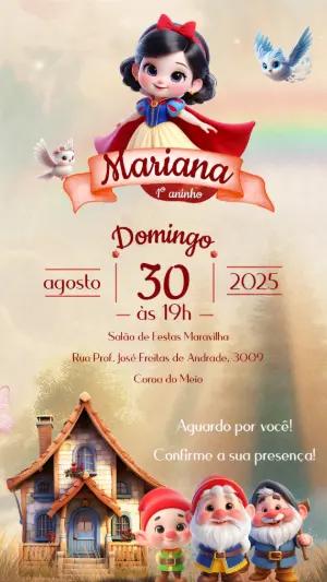 Convite Aniversário Branca de Neve Cute para Editar Online