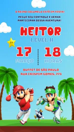 Convite de Aniversário Super Mario Golf Editável