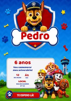 Convite de Aniversário Patrulha Canina Chase para Editar