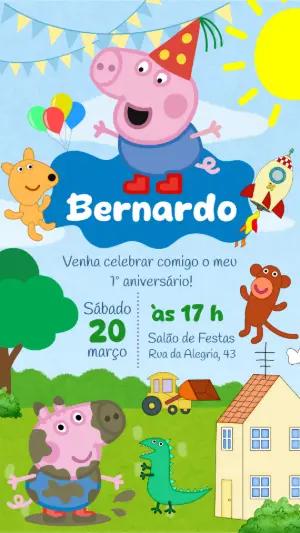 Convite de Aniversário George Pig para Editar Online