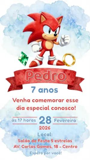 Convite de Aniversário Sonic Vermelho Estilo Aquarela Editável