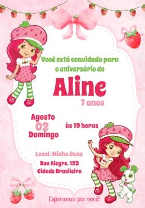 Convite de Aniversário Moranguinho Rosa Editável para Menina