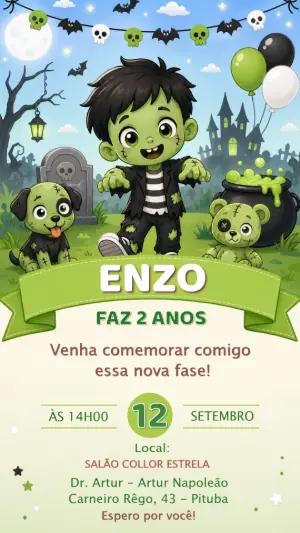 Convite Aniversário Frankenstein Zumbi Fofo para Editar