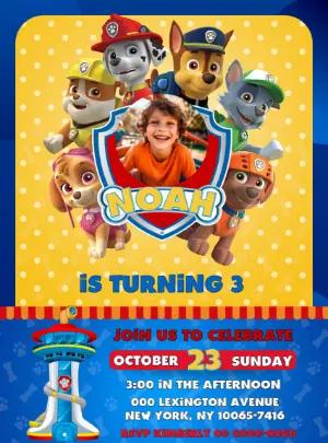 Editable Paw Patrol Birthday Invite with Photo for Boys