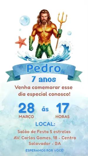 Convite de Aniversário Aquaman Herói do Mar para Editar