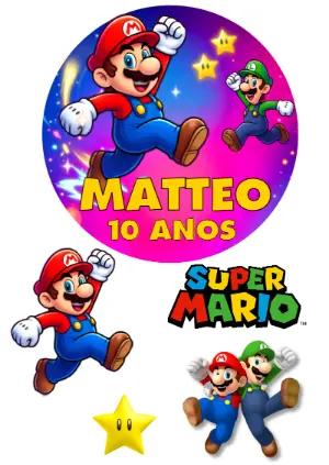 Topo de Bolo Super Mario Galaxy Colorido para Editar
