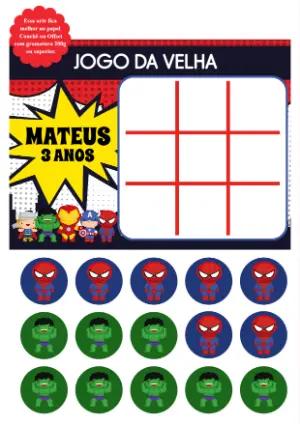 Lembrancinha Jogo da Velha Vingadores Cute para Editar Online